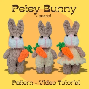 Handknit 3 in 1 Petey Bunny with Carrot Plushie x Snuggler Pattern with Video Tutorial | Timeless Bunny | Boy Bunny | Girl Bunny